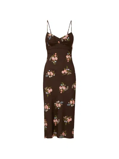 Veronica Beard Shara Floral-print Midi Dress In Brown