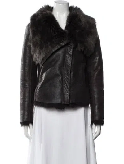 Pre-owned Veronica Beard Shearling Biker Jacket In Black
