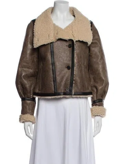 Pre-owned Veronica Beard Shearling Biker Jacket In Brown