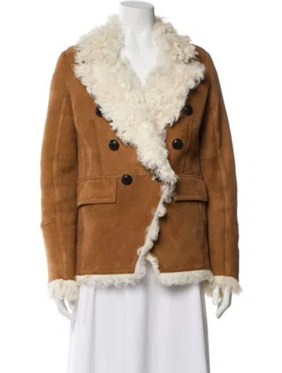Pre-owned Veronica Beard Shearling Colorblock Pattern Fur Coat In Brown