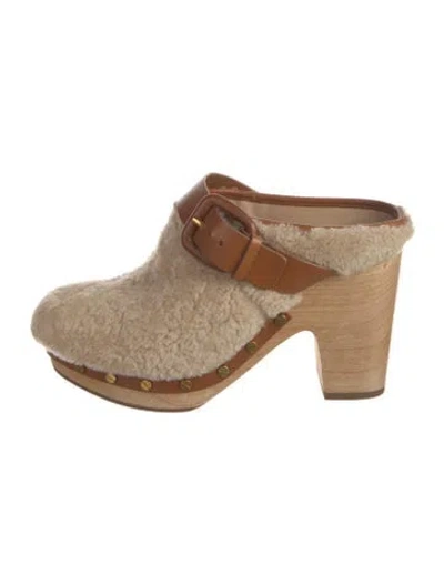 Pre-owned Veronica Beard Shearling Studded Accents Mules In Neutral