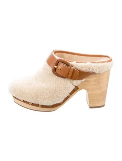 Pre-owned Veronica Beard Shearling Studded Accents Mules In Neutrals