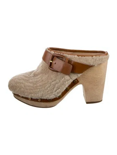 Pre-owned Veronica Beard Shearling Studded Accents Mules In Neutrals