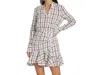 Veronica Beard Sherry Long Sleeve Pleated Skirt Ruffle Trim Shirt Dress In White/multi In Multi
