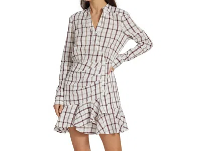 Veronica Beard Sherry Long Sleeve Pleated Skirt Ruffle Trim Shirt Dress In White/multi