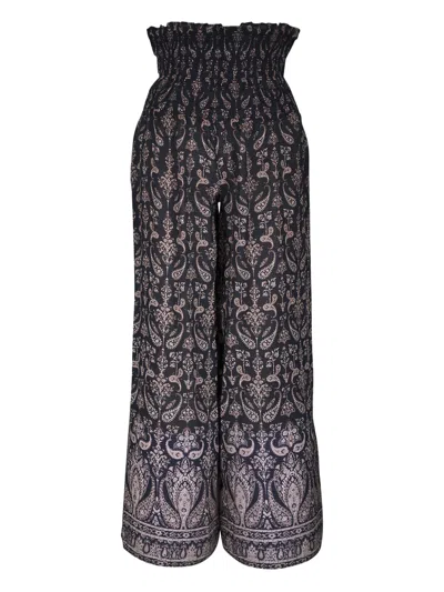 Veronica Beard Shirred Paisley Trousers In Black