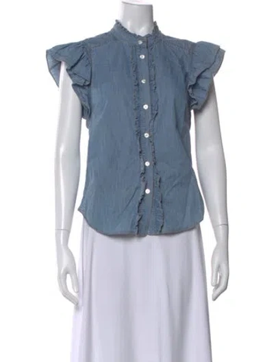 Pre-owned Veronica Beard Short Sleeve Blouse In Blue