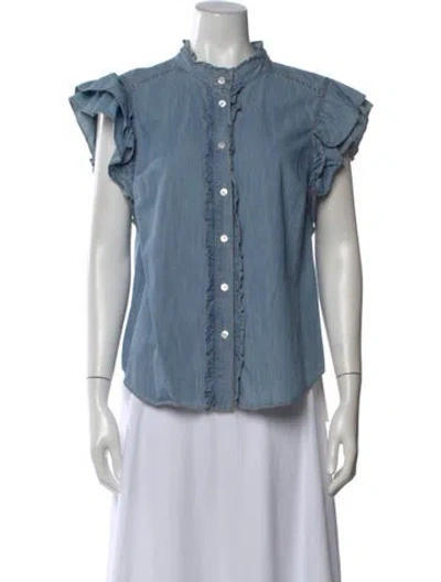 Pre-owned Veronica Beard Short Sleeve Blouse In Blue