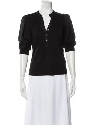 Pre-owned Veronica Beard Short Sleeve Button-up Top In Black