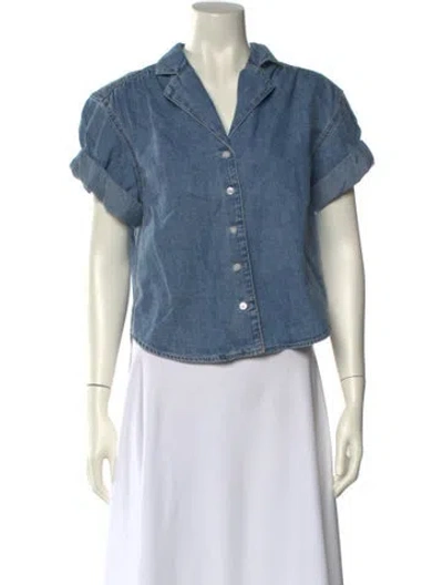 Pre-owned Veronica Beard Short Sleeve Button-up Top In Blue
