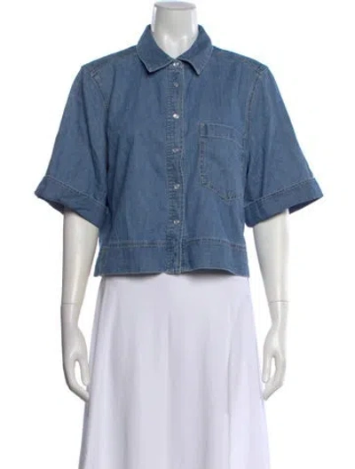 Pre-owned Veronica Beard Short Sleeve Button-up Top In Blue