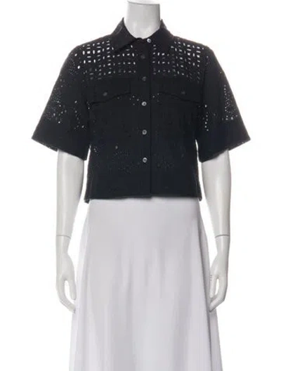 Pre-owned Veronica Beard Short Sleeve Button-up Top In Green