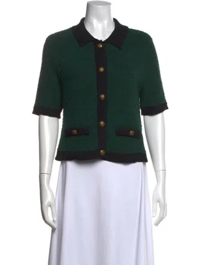 Pre-owned Veronica Beard Short Sleeve Button-up Top In Green