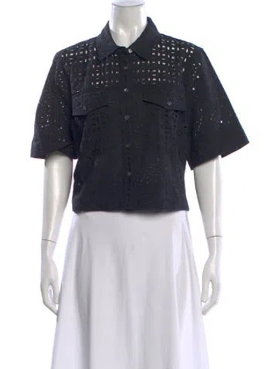 Pre-owned Veronica Beard Short Sleeve Button-up Top W/ Tags In Black