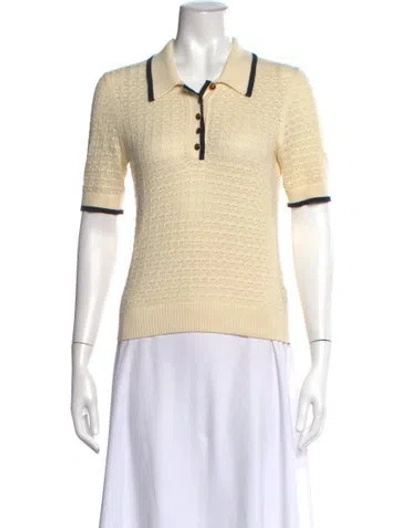 Pre-owned Veronica Beard Short Sleeve Polo In Neutrals/yellow