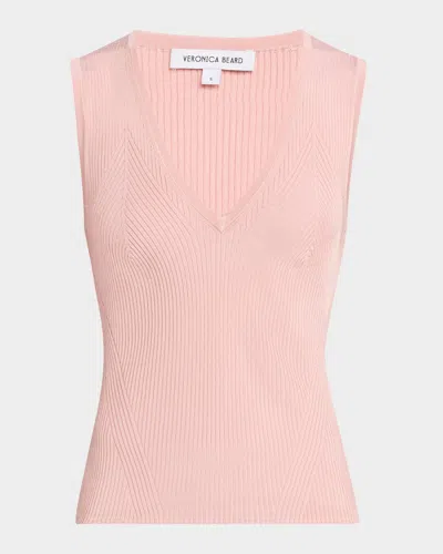 Veronica Beard Sid Sleeveless Ribbed Tank Top In Pink Clay