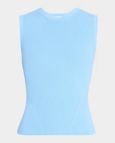 Veronica Beard Sid Sleeveless Ribbed Top In Blue Sky
