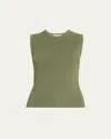 Veronica Beard Sid Sleeveless Ribbed Top In Stone Army