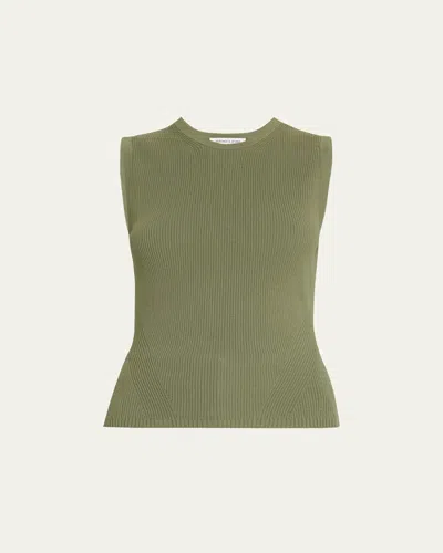 Veronica Beard Sid Sleeveless Ribbed Top In Stone Army