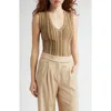 Veronica Beard Sid Sparkle Stripe Rib Sweater Tank In Gold Bronze