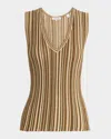 Veronica Beard Sid Sparkle Stripe Rib Sweater Tank In Goldbronze
