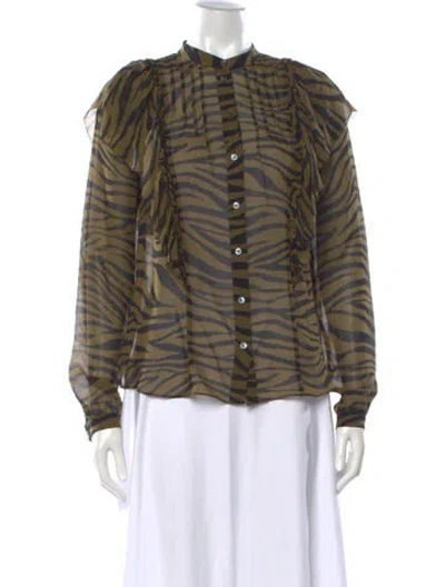 Pre-owned Veronica Beard Silk Animal Print Blouse In Black/green