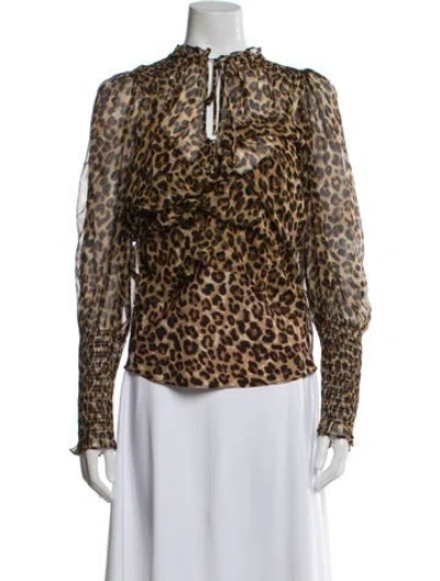 Pre-owned Veronica Beard Silk Animal Print Blouse In Brown