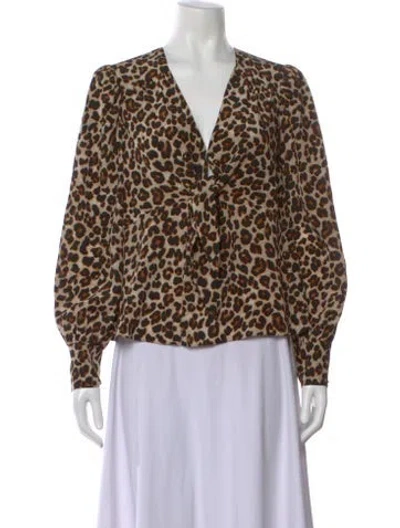 Pre-owned Veronica Beard Silk Animal Print Blouse In Brown