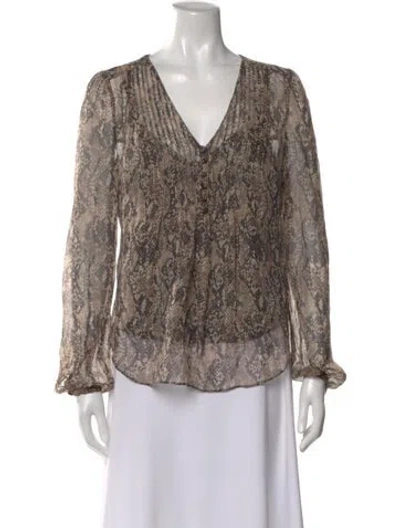 Pre-owned Veronica Beard Silk Animal Print Blouse In Brown