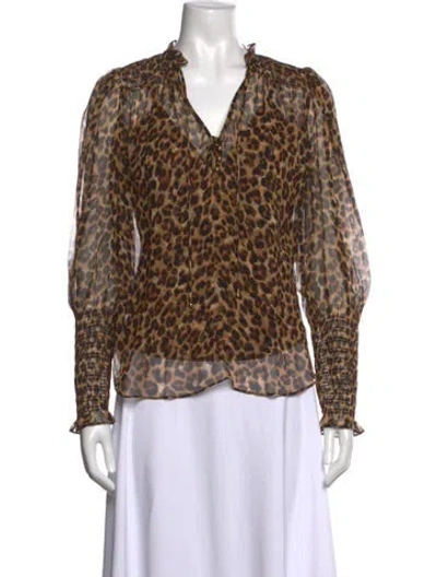 Pre-owned Veronica Beard Silk Animal Print Blouse In Brown