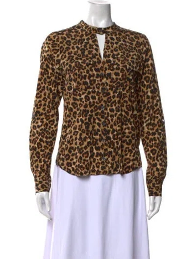 Pre-owned Veronica Beard Silk Animal Print Blouse In Brown