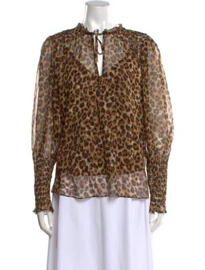 Pre-owned Veronica Beard Silk Animal Print Blouse In Brown