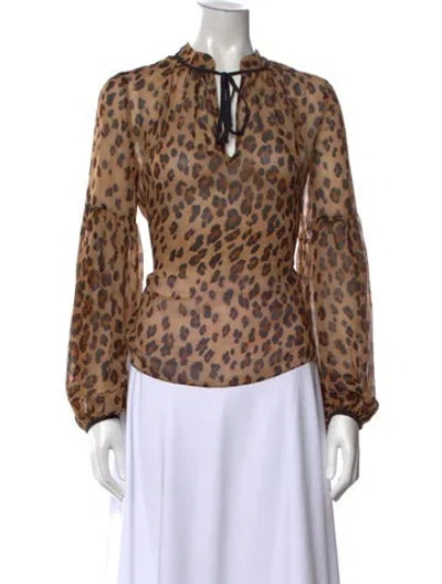 Pre-owned Veronica Beard Silk Animal Print Blouse In Brown