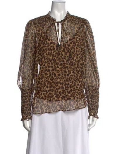 Pre-owned Veronica Beard Silk Animal Print Blouse In Brown