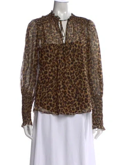 Pre-owned Veronica Beard Silk Animal Print Blouse In Brown