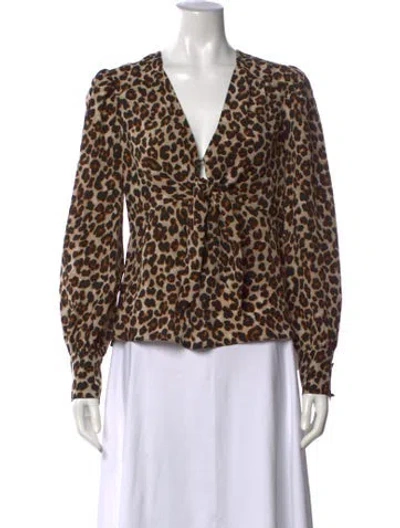 Pre-owned Veronica Beard Silk Animal Print Blouse In Brown