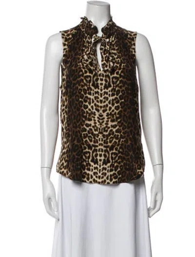 Pre-owned Veronica Beard Silk Animal Print Blouse In Brown