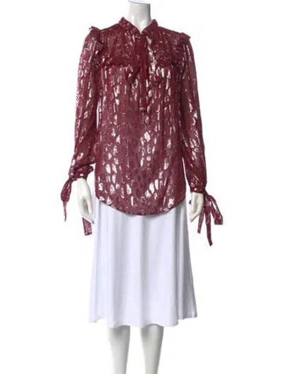 Pre-owned Veronica Beard Silk Animal Print Blouse In Burgundy/metallic