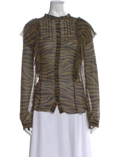 Pre-owned Veronica Beard Silk Animal Print Blouse In Green