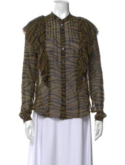 Pre-owned Veronica Beard Silk Animal Print Blouse In Green