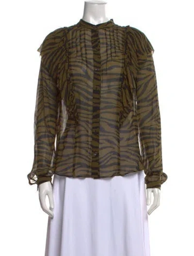 Pre-owned Veronica Beard Silk Animal Print Blouse In Green