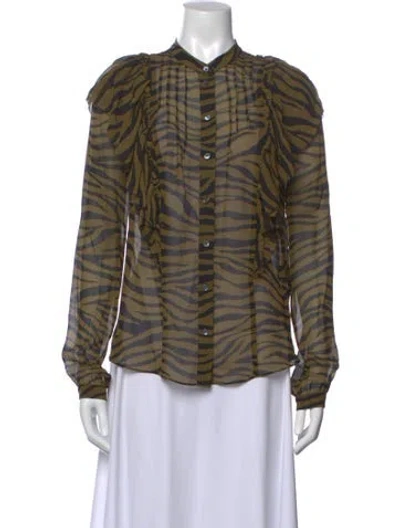 Pre-owned Veronica Beard Silk Animal Print Blouse In Green