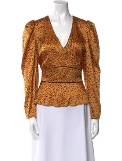 Pre-owned Veronica Beard Silk Animal Print Blouse In Orange
