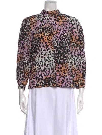Pre-owned Veronica Beard Silk Animal Print Blouse In Purple