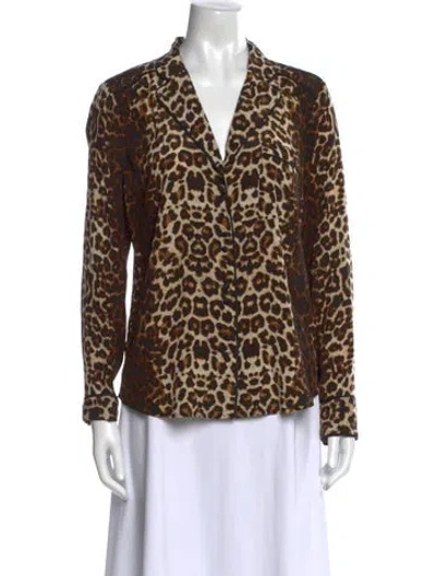 Pre-owned Veronica Beard Silk Animal Print Button-up Top In Brown