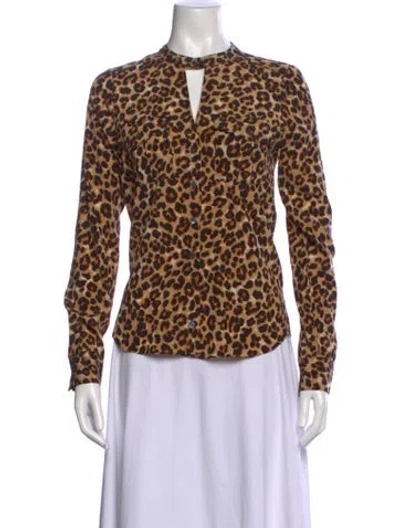 Pre-owned Veronica Beard Silk Animal Print Button-up Top In Brown