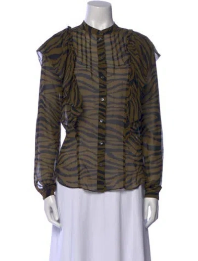 Pre-owned Veronica Beard Silk Animal Print Button-up Top In Multi