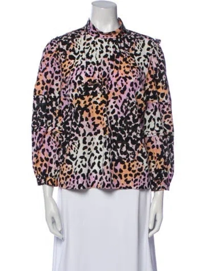 Pre-owned Veronica Beard Silk Animal Print Button-up Top In Purple