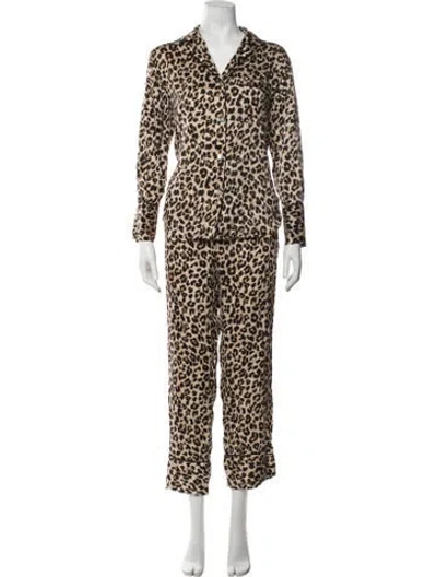 Pre-owned Veronica Beard Silk Animal Print Sweatpants In Black/brown