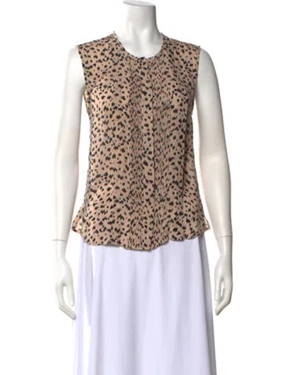 Pre-owned Veronica Beard Silk Animal Print Top In Neutral